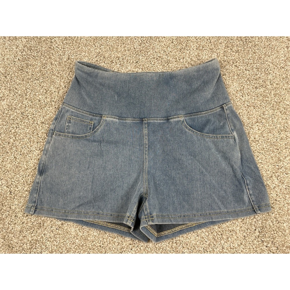 Halara Flex High Waisted Tummy Control Denim Casual Shorts Malibu Blue Sz Small